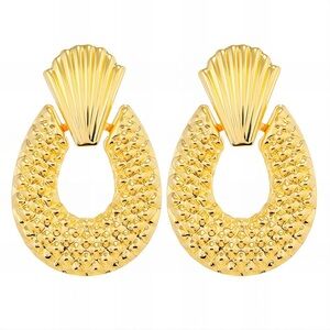 Unique Gold Textured Teardrop Earrings Pineapple